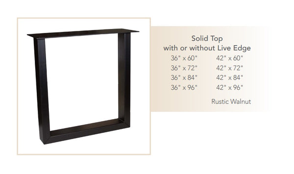 U Series - Rustic Walnut Live Edge Dining Table with Steel Base / Quick-Ship