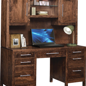 Vienna - Amish Mid Century Modern Double Pedestal Desk w/ Hutch Topper