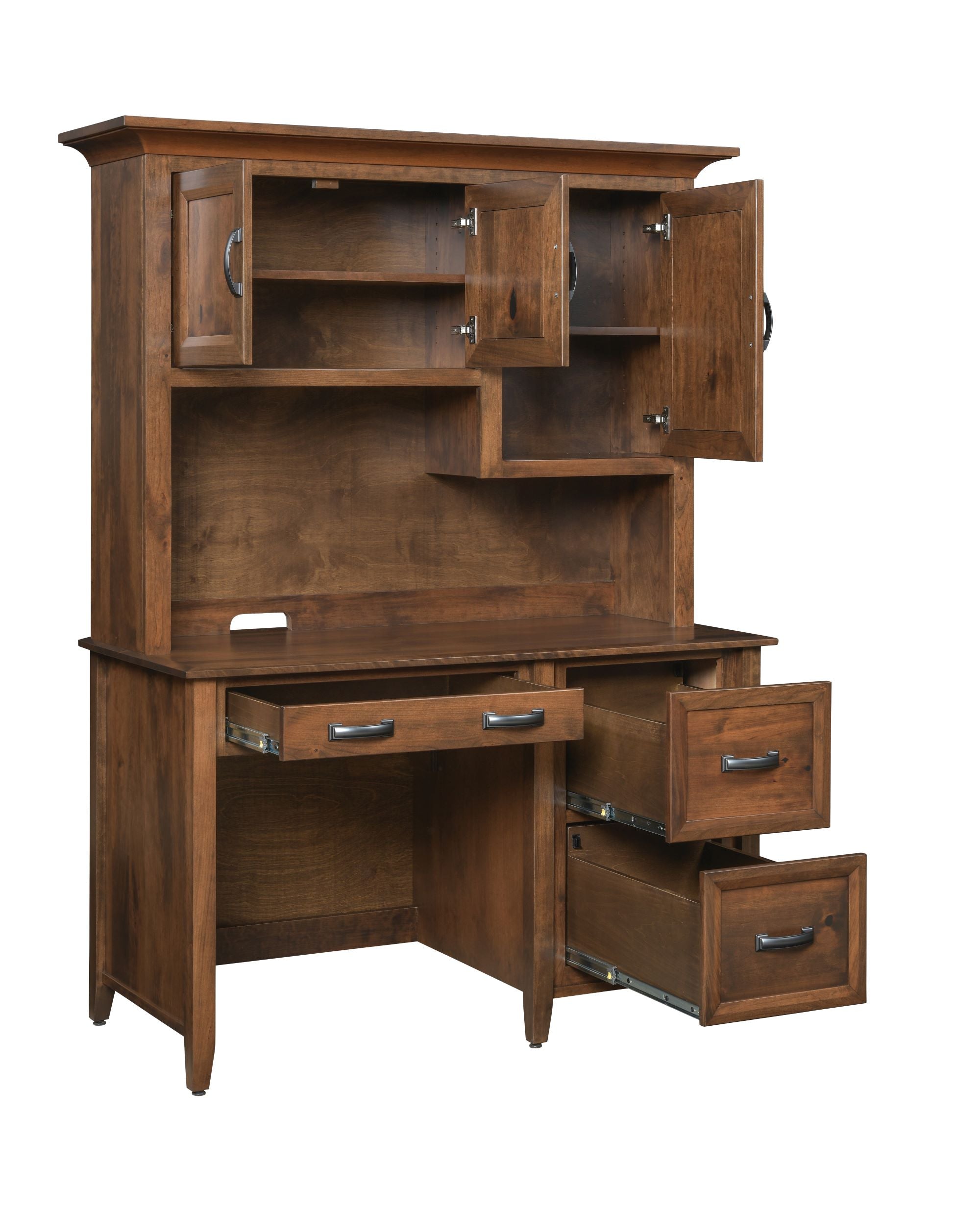 Amish Single Pedestal Desk with Optional Hutch Topper