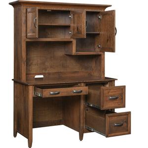 Amish Single Pedestal Desk with Optional Hutch Topper