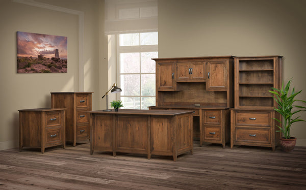 Amish Single Pedestal Desk with Optional Hutch Topper