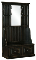 Vintage Pine- Amish Handcrafted Hall Tree Bench With Mirror