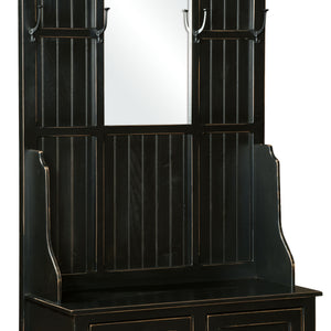 Vintage Pine- Amish Handcrafted Hall Tree Bench With Mirror
