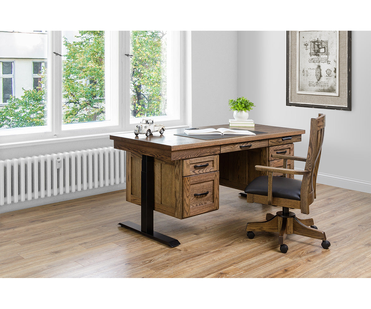 Westin - Amish Hardwood Double Pedestal Lift Desk With Drawers