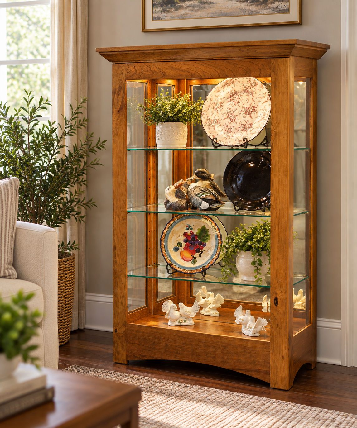 Leda- Amish Solid Wood Curio Display Cabinet