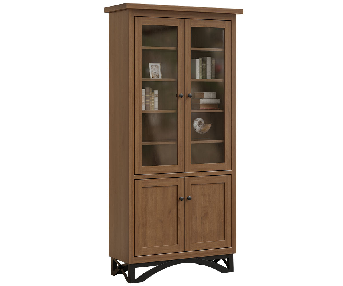 Weston - Amish Solid Wood Bookcase With Top & Bottom Doors