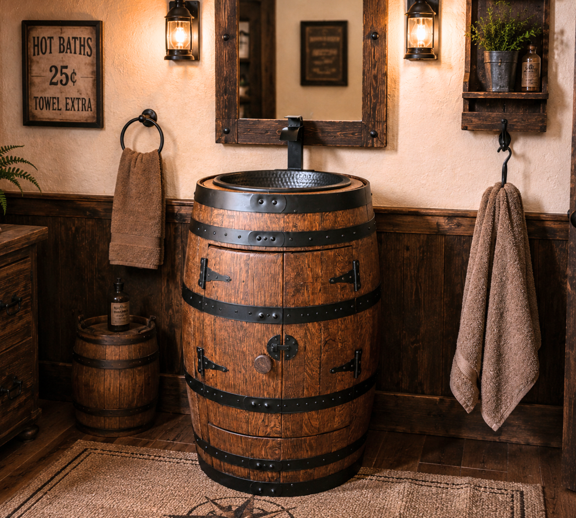 The Washstand - Amish Handcrafted Whiskey Barrel Vanity Sink