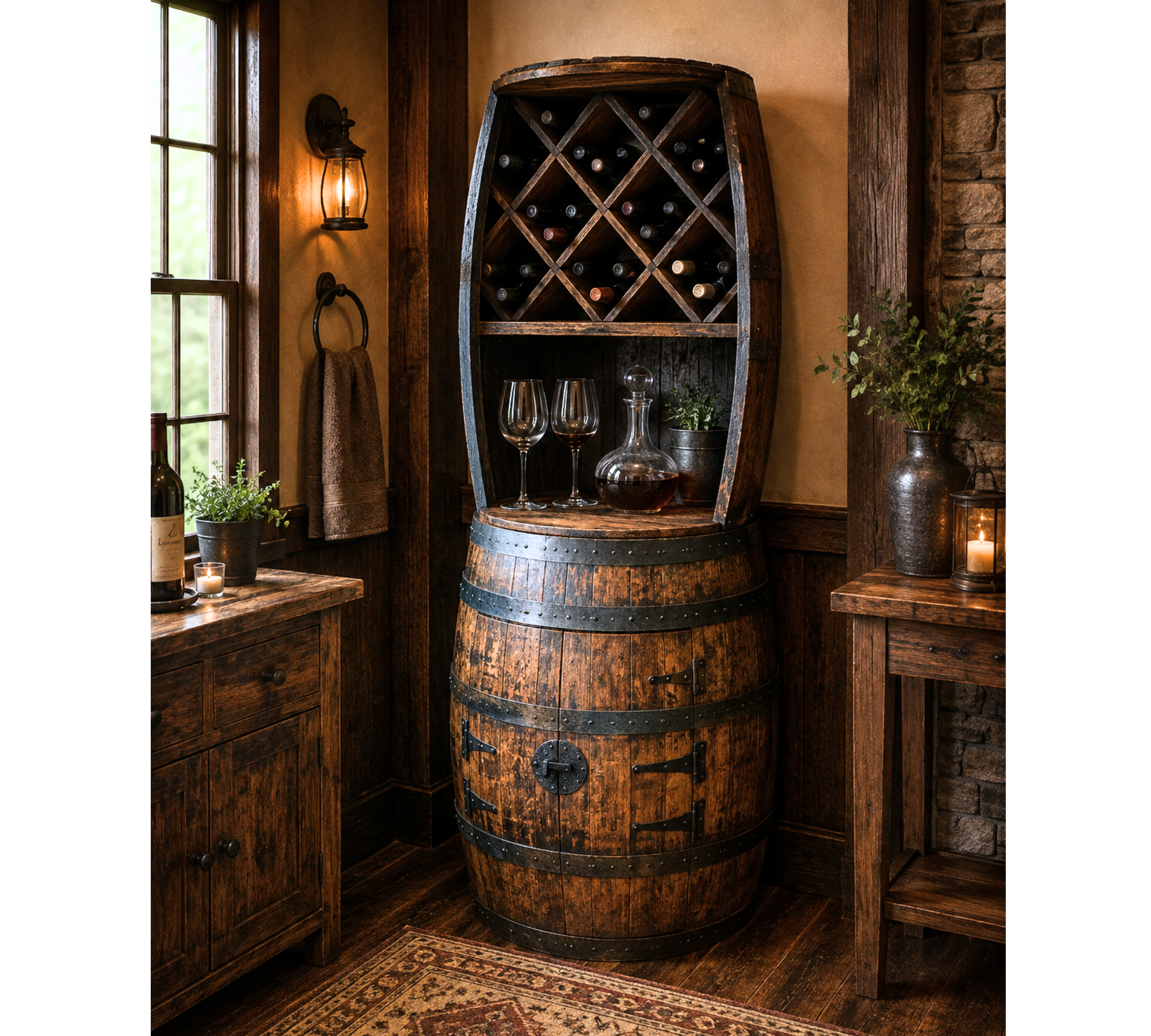 The Tap Room - Amish Handcrafted Double Whiskey Barrel Hutch