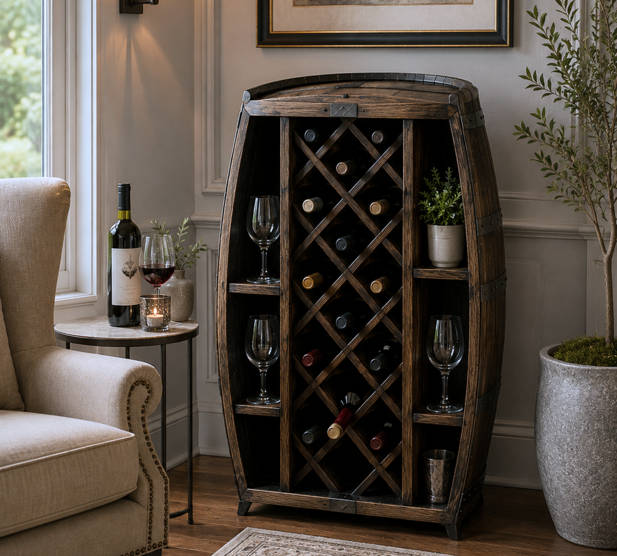 The Cellar - Amish Handcrafted Whiskey Barrel Wine Rack