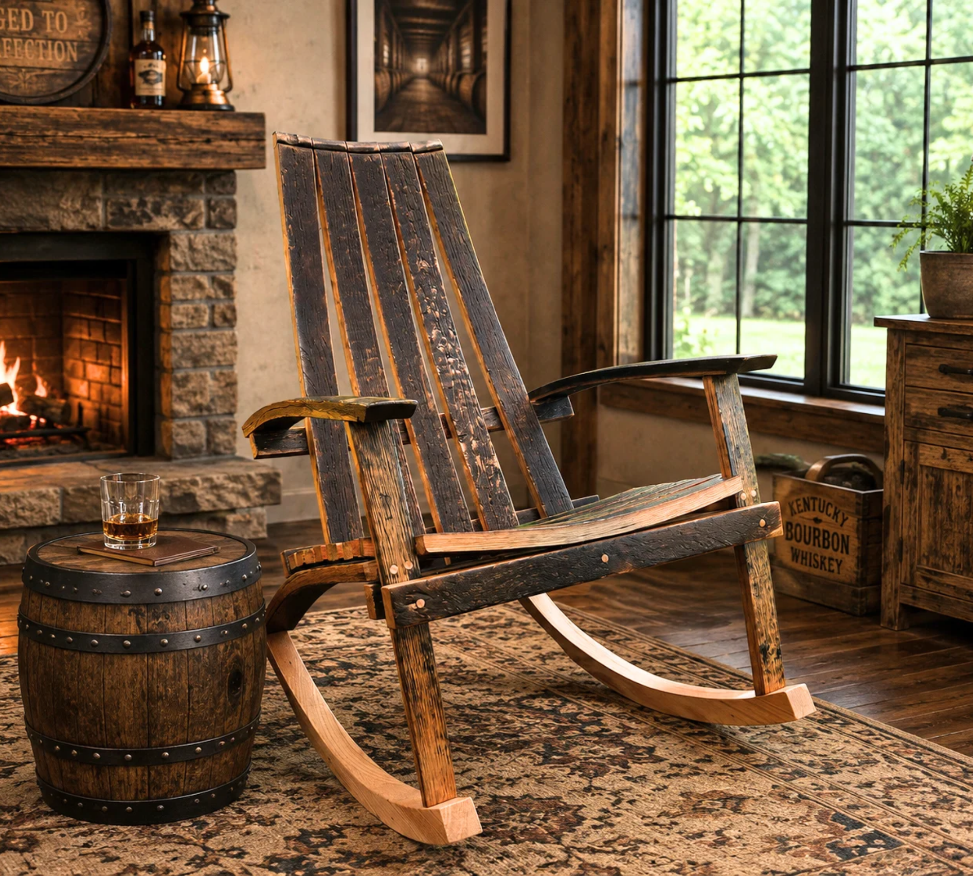 Straight Pour - Amish Handcrafted Whiskey Barrel Rocking Chair