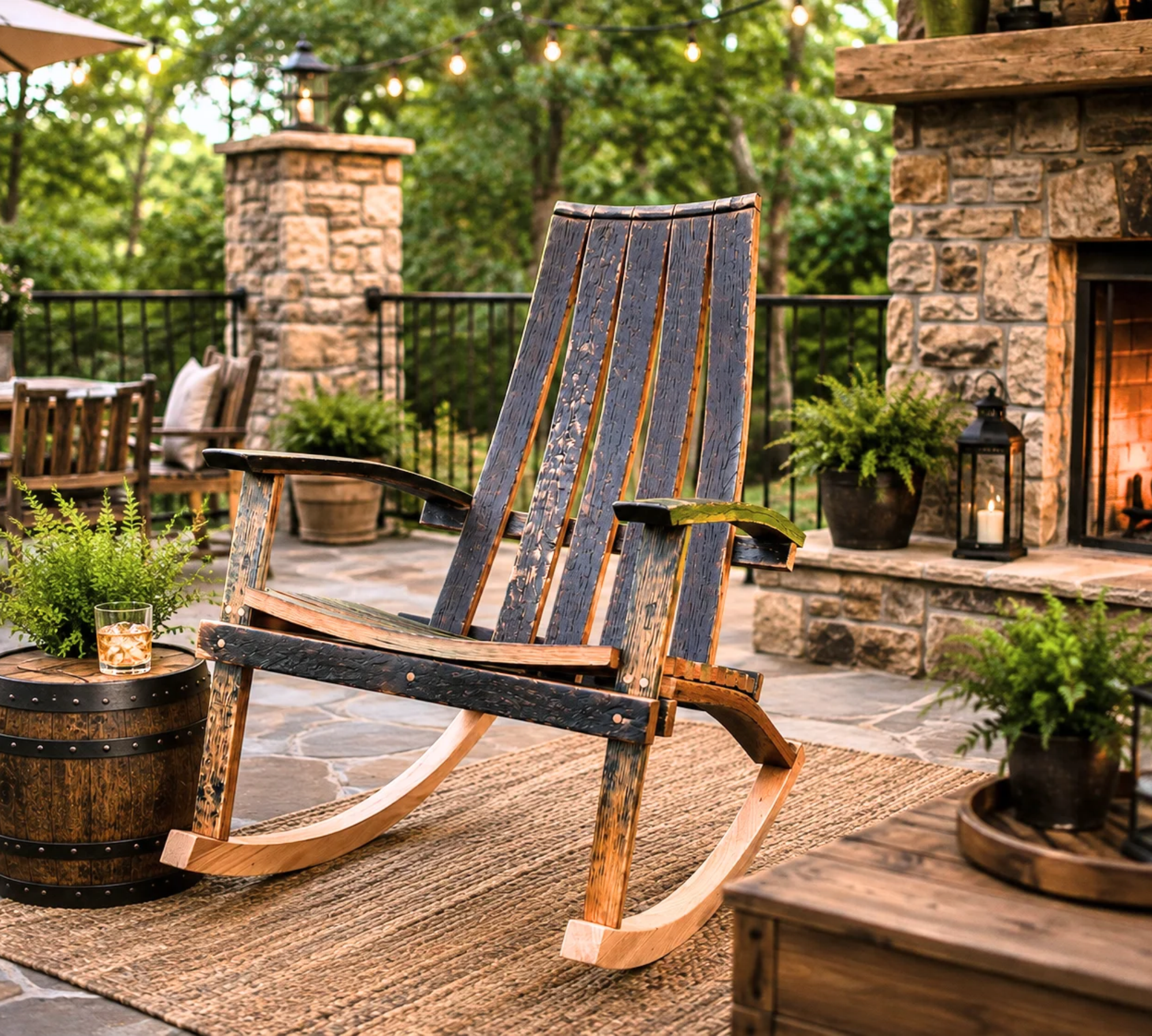 Straight Pour - Amish Handcrafted Whiskey Barrel Rocking Chair