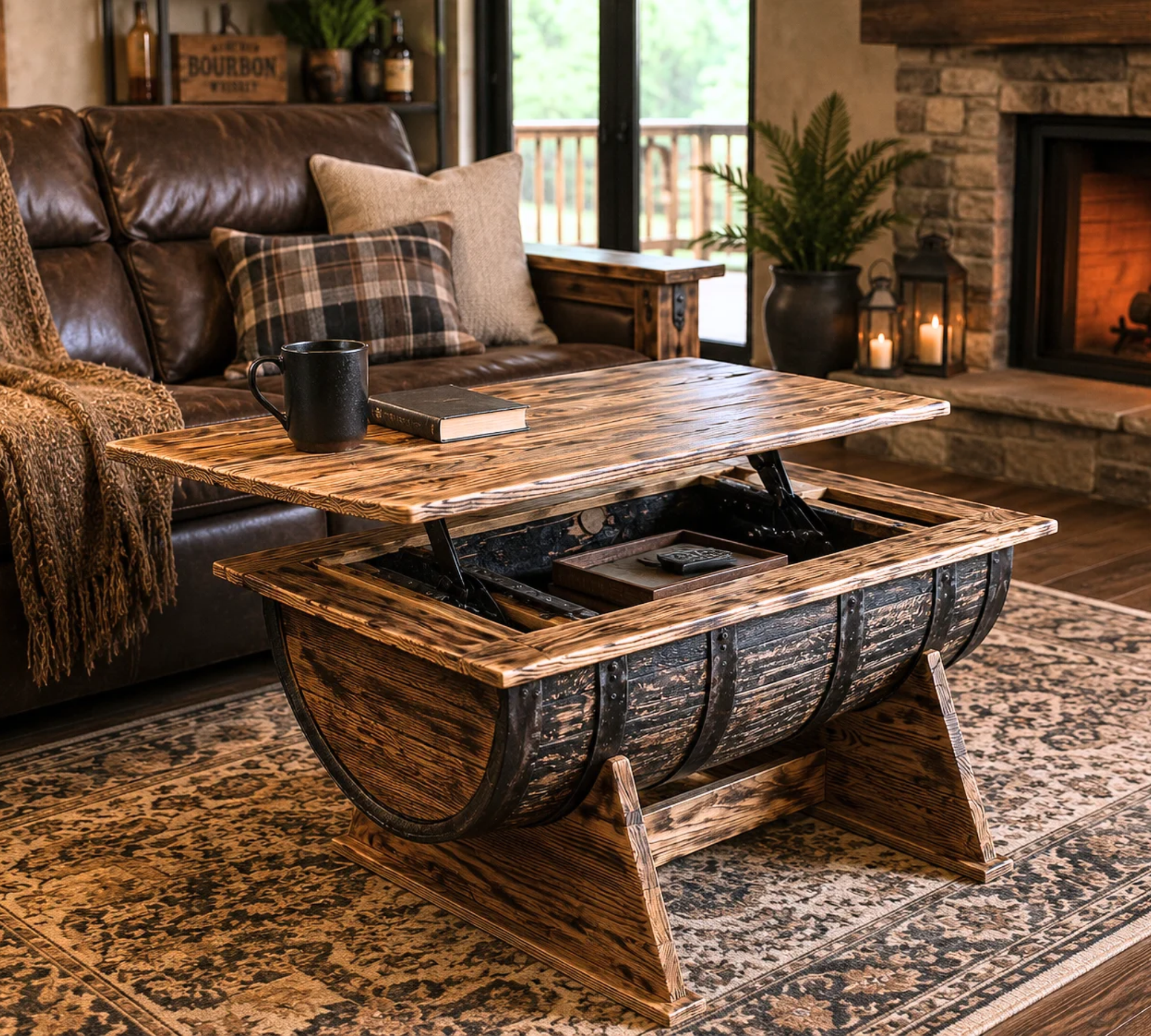Stillhouse - Amish Handcrafted Whiskey Barrel Coffee Table with Lift-Top