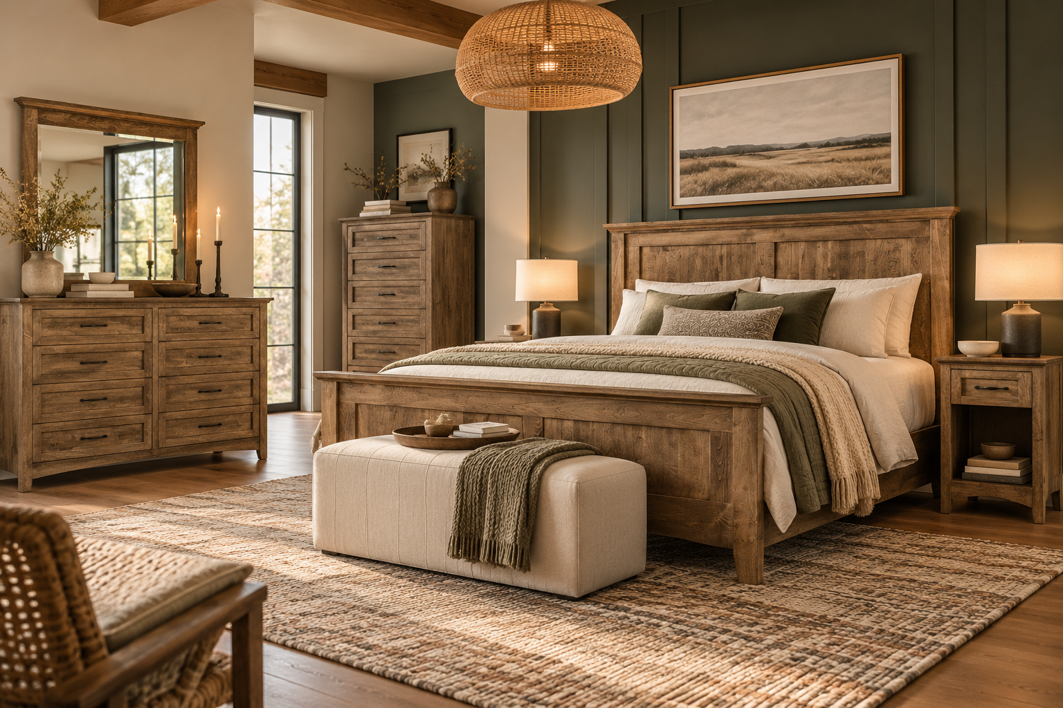 Riverdale - Amish Handcrafted Hardwood Panel Bed, Nightstand, Dresser with Optional Mirror, and Chest of Drawers