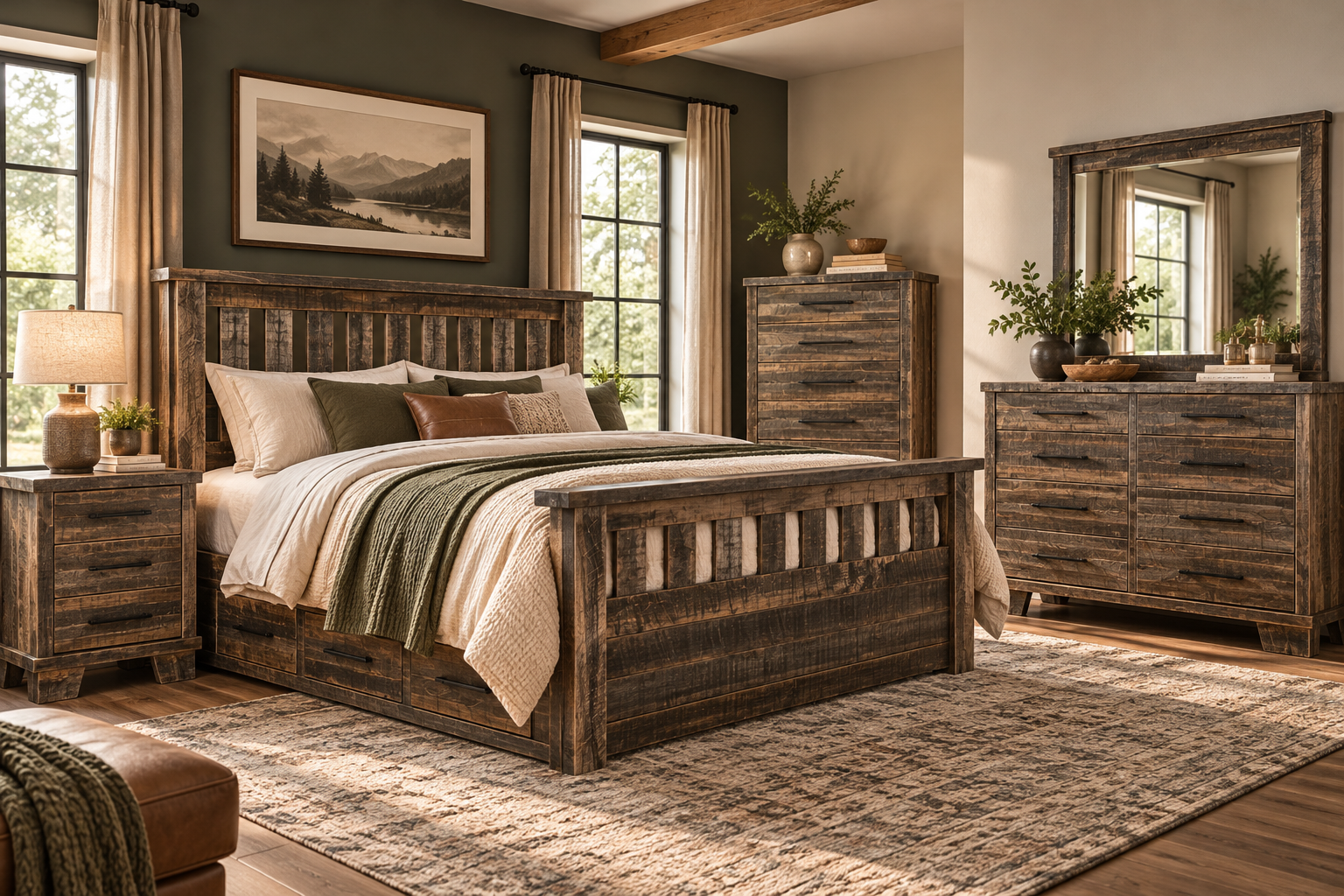 Glendale - Amish Handcrafted Bedroom Set with Bed, 3-Drawer Nightstand, 6-Drawer Dresser, and 5-Drawer Chest of Drawers