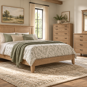 Somerset - Amish Solid Wood Panel Bed, nightstand, chest of drawers, and dresser with mirror