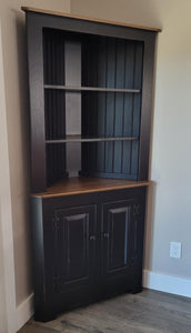 Lancaster Corner Cabinet - Primitive Black with Special Walnut Tops