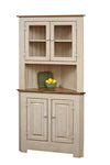 Farmhouse Amish Corner Cabinet - Sandstone Paint with Special Walnut Stained Tops