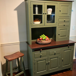 Amish Hoosier Cabinet - Moss Green w/ Acres Cherry Tops & Tray