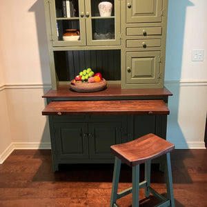 Amish Hoosier Cabinet - Moss Green w/ Acres Cherry Tops & Tray