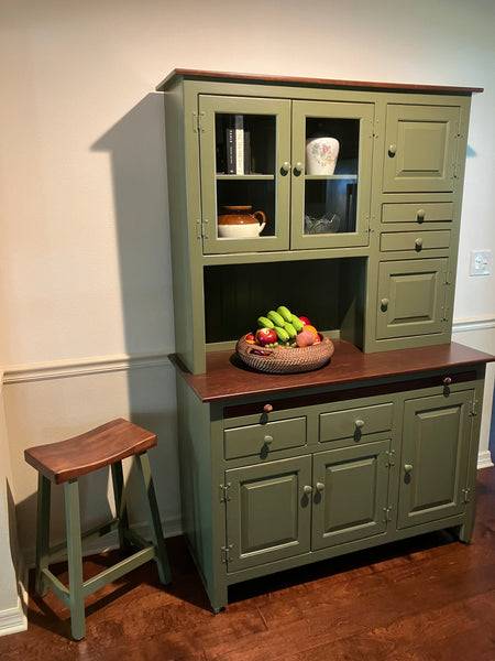 Amish Hoosier Cabinet - Moss Green w/ Acres Cherry Tops & Tray