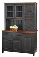 Amish Handcrafted Large Hoosier Cabinet - Primitive Black w/ Acres Cherry Tops