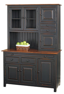 Amish Handcrafted Large Hoosier Cabinet - Primitive Black w/ Acres Cherry Tops