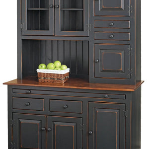 Amish Handcrafted Large Hoosier Cabinet - Primitive Black w/ Acres Cherry Tops