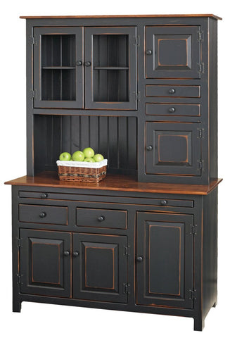 Amish Handcrafted Large Hoosier Cabinet - Primitive Black w/ Acres Cherry Tops
