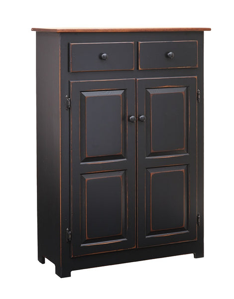 Amish Large Pantry Cabinet - Primitive Black w/ Special Walnut Stained Top