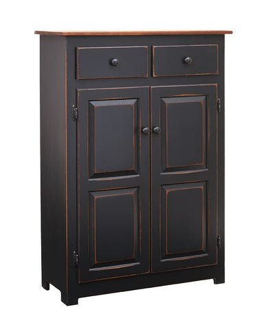 Amish Large Pantry Cabinet - Primitive Black w/ Special Walnut Stained Top