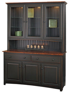 Lancaster - Amish Shaker Style Hutch - Primitive Black w/ Acres Cherry Stained Tops