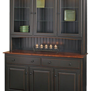 Lancaster - Amish Shaker Style Hutch - Primitive Black w/ Acres Cherry Stained Tops