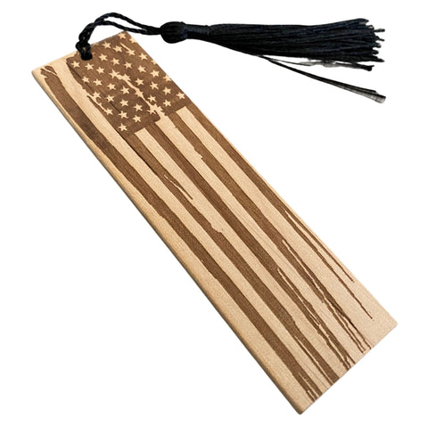 Distressed American Flag Cherry Wood Bookmark