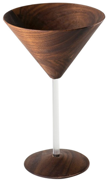 Walnut Wood Wine Glass with Glass Stem