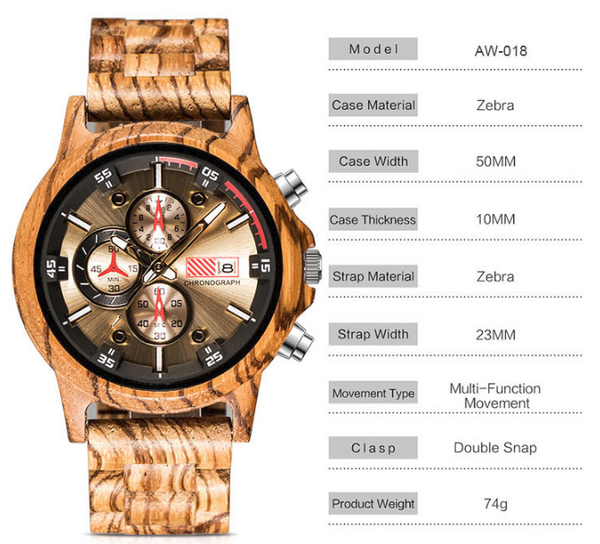 The Capitol - Gold / Zebra Wood Watch