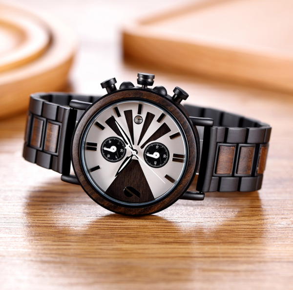 Onyx / Ebony Wood & Stainless Steel Watch / Chronograph