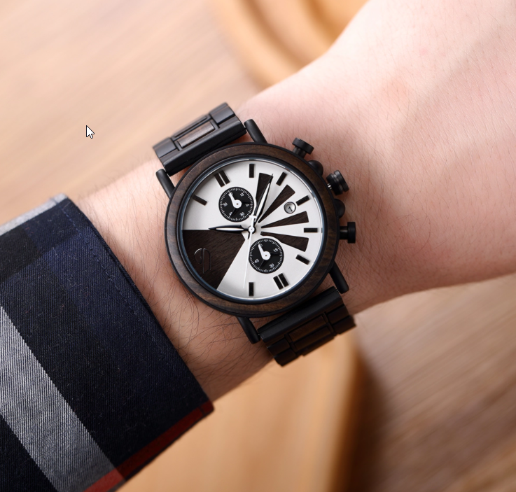 Onyx / Ebony Wood & Stainless Steel Watch / Chronograph