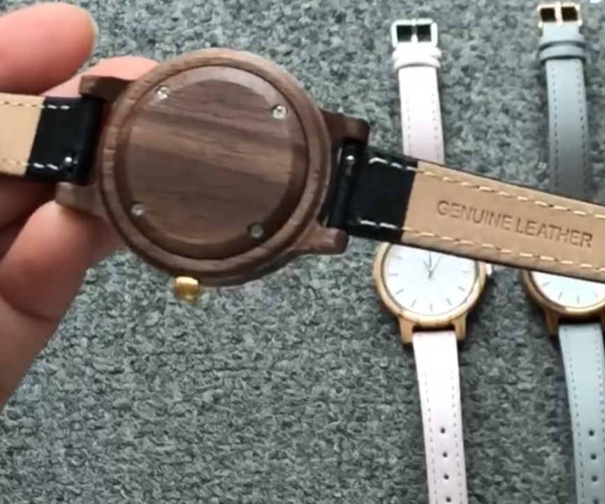Anna Maria / Walnut - Women's Wood Watch / Sea Shell Face & Black Leather Band