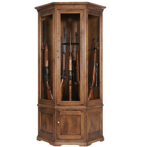 Amish Corner Gun Cabinet with Rotating Gun Carousel - Cherry