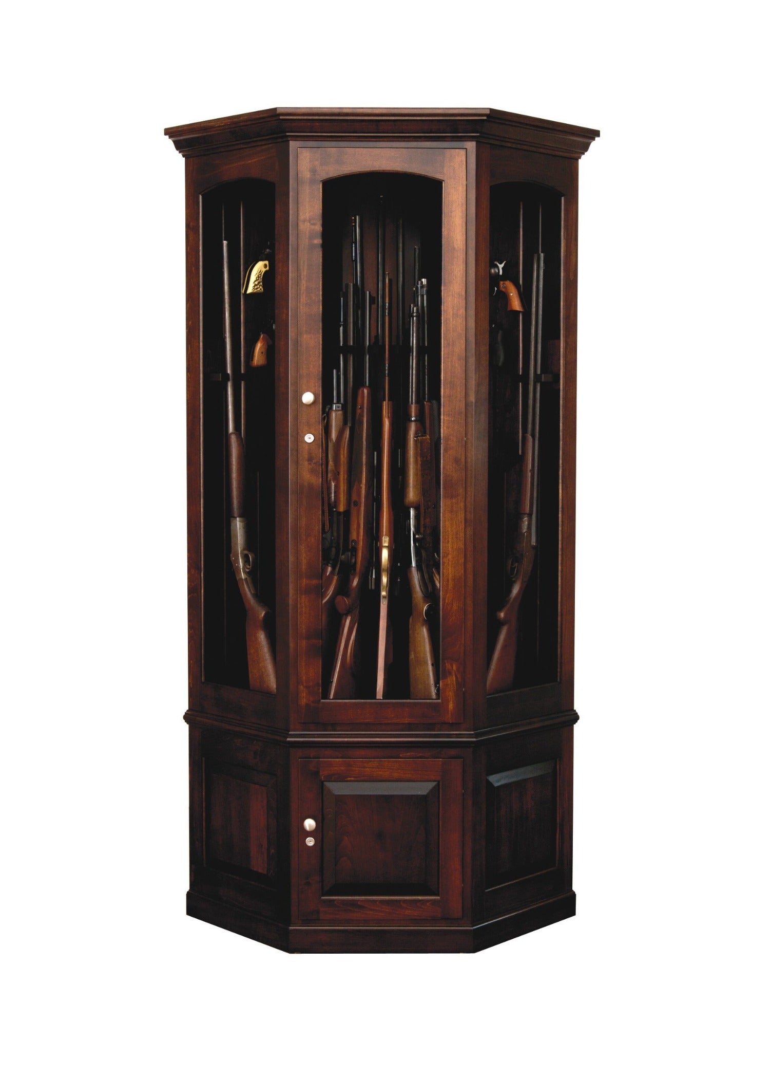 the-revolver-amish-corner-gun-cabinet-with-rotating-gun-rack-carouse-the-wood-reserve for Free Printable Gun Cabinet Plans The Revolver - Amish Corner Gun Cabinet with Rotating Gun Rack Carouse - The Wood Reserve for Free Printable Gun Cabinet Plans