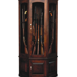 Amish Corner Gun Cabinet with Rotating Gun Carousel - Cherry
