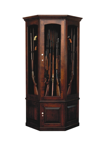 Amish Corner Gun Cabinet with Rotating Gun Carousel - Cherry