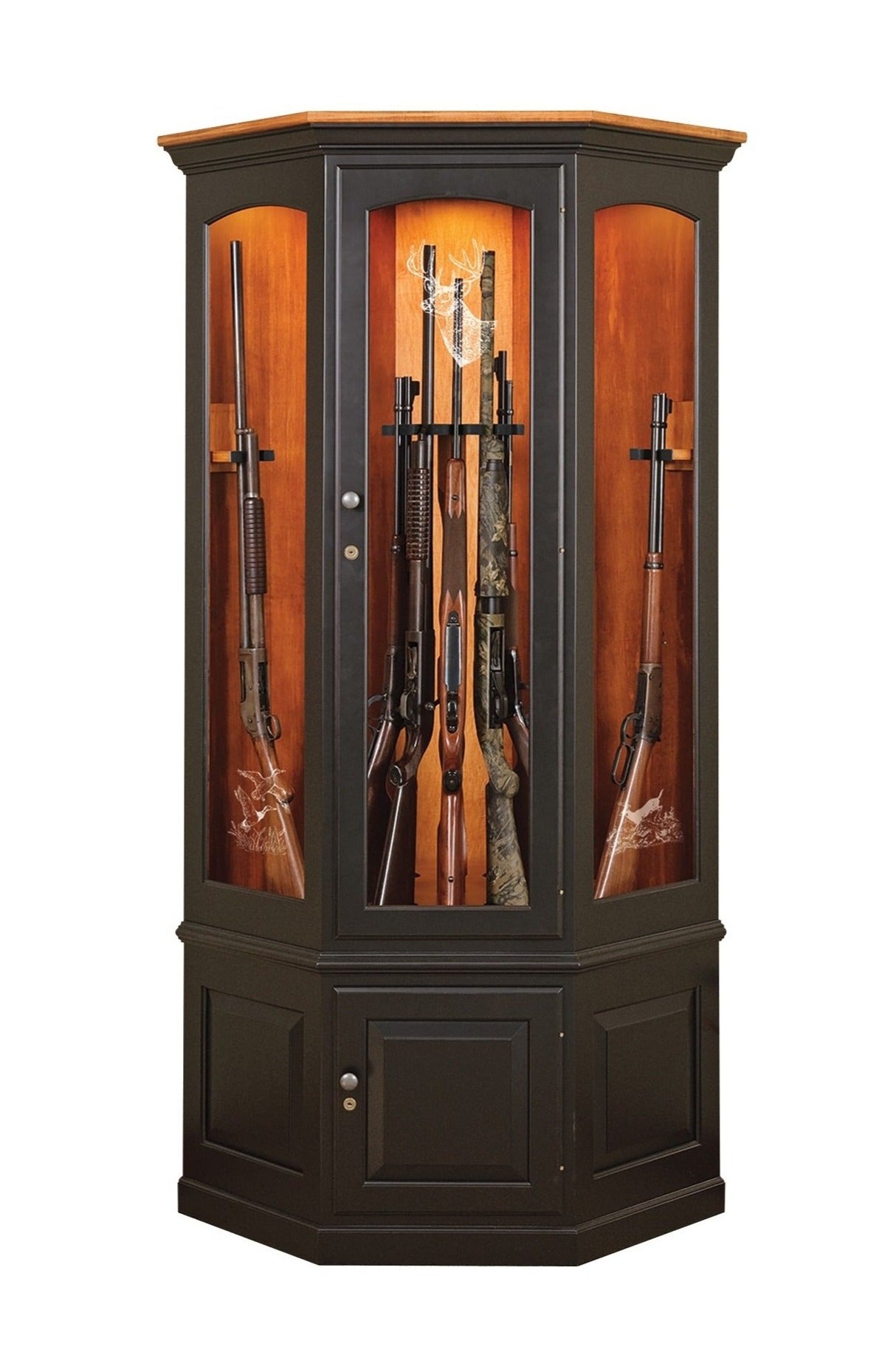 The Revolver - Amish Corner Gun Cabinet with Rotating Gun Rack Carouse -  The Wood Reserve