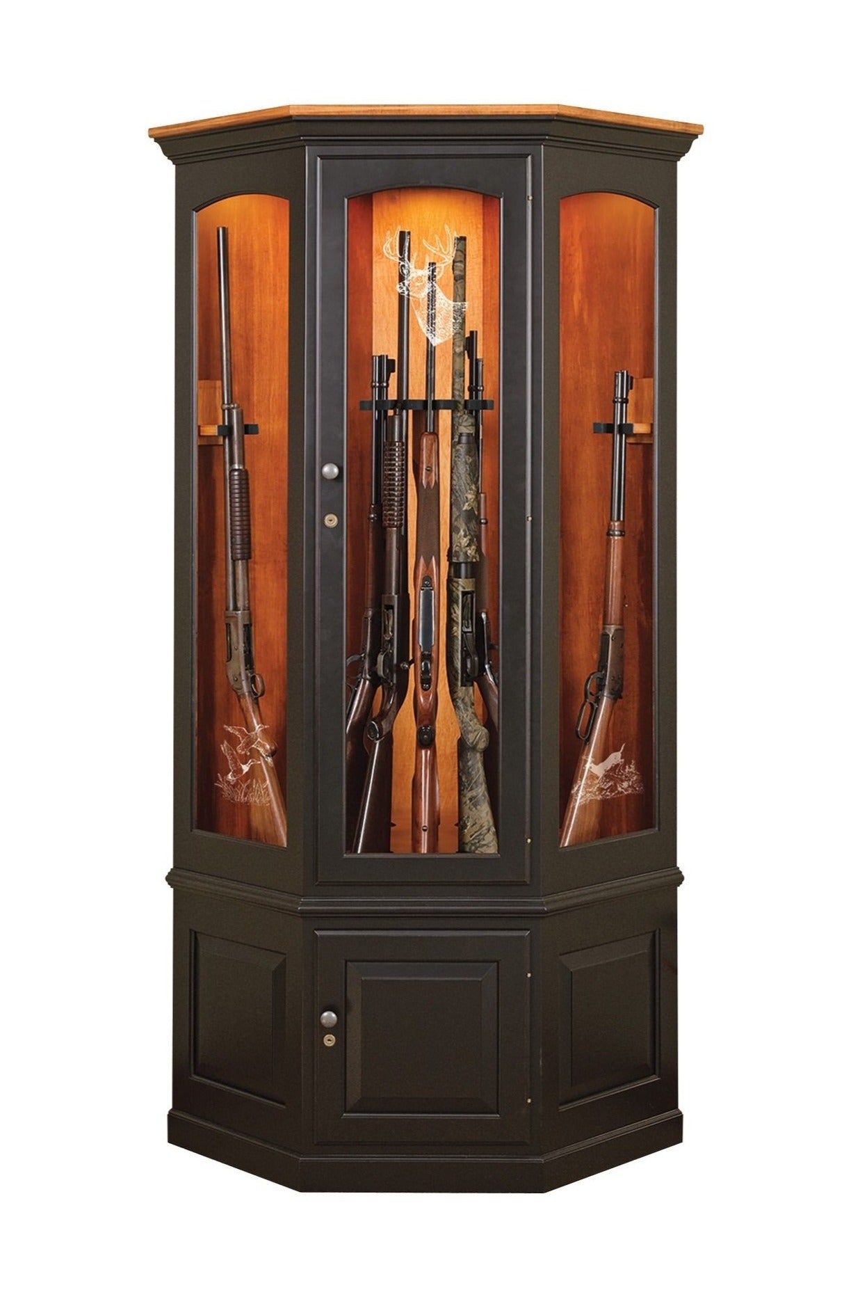 The Revolver - Amish Corner Gun Cabinet with Rotating Gun Rack Carousel