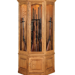 Amish Corner Gun Cabinet with Rotating Gun Carousel - Oak