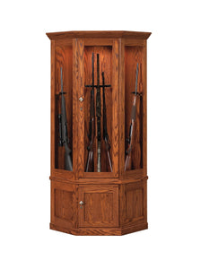 Amish Corner Gun Cabinet with Rotating Gun Carousel - Oak