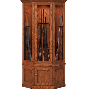 Amish Corner Gun Cabinet with Rotating Gun Carousel - Oak