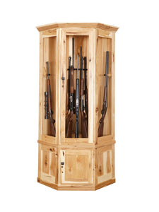 Amish Corner Gun Cabinet with Rotating Gun Carousel - Rustic Hickory