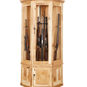 Amish Corner Gun Cabinet with Rotating Gun Carousel - Rustic Hickory