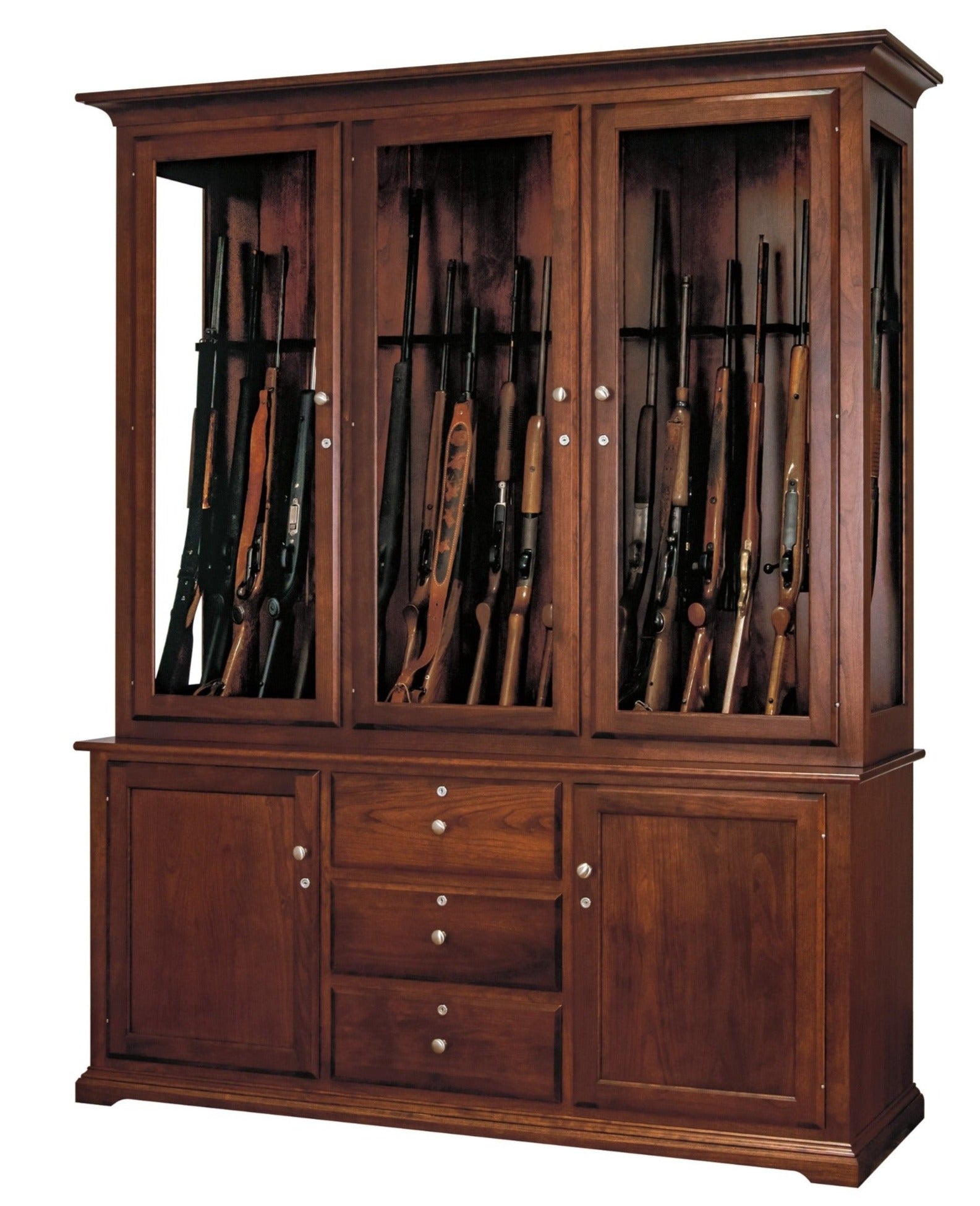 The Texan - Amish Handcrafted 20 Gun Cabinet - Cherry Wood w/ Acres Stain